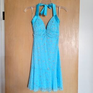 Taboo Y2K Juniors Mini Party Dress - Small, Light Blue, Sparkly, Halter